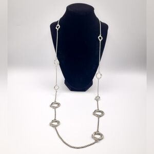 Long Silver Necklace Layering Chain with Knots